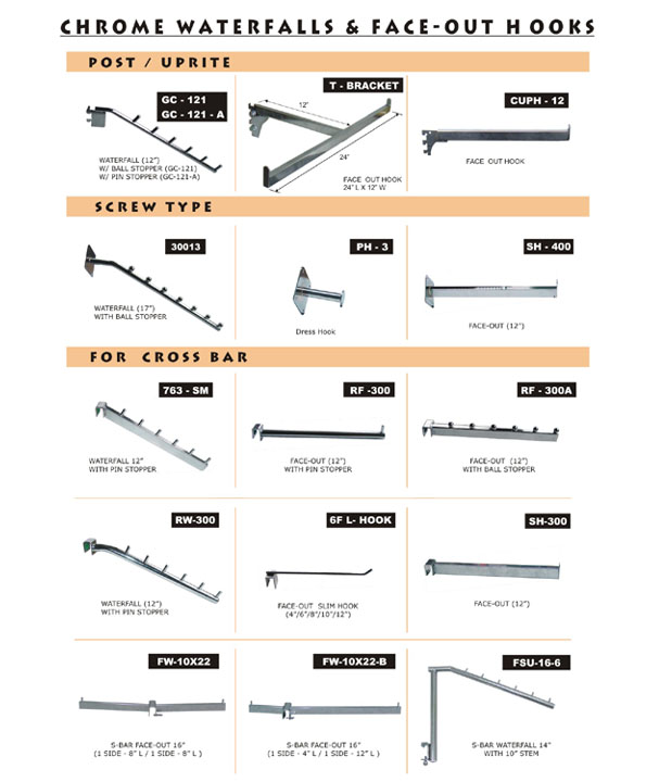 Chrome Waterfalls & Face-out Hooks